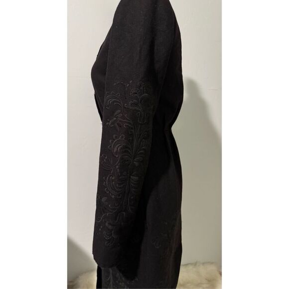 H&M Conscious collection long black Embroidered recycled wool blend button front - Picture 9 of 13